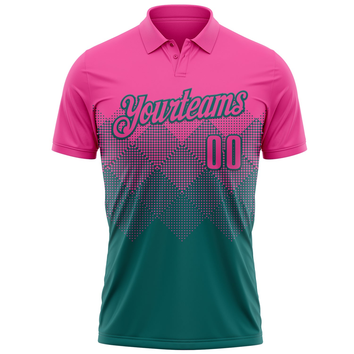 Custom Pink Teal 3D Gradient Square Shape Performance Polo Shirt