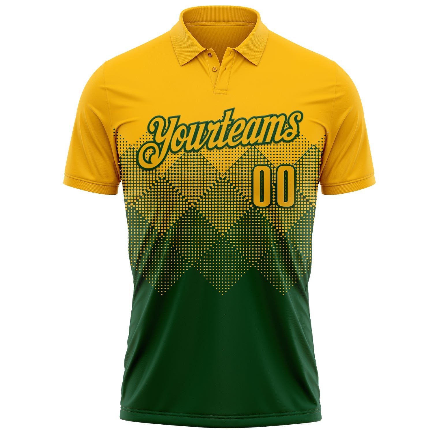 Custom Gold Green 3D Gradient Square Shape Performance Polo Shirt