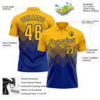Custom Gold Royal 3D Gradient Square Shape Performance Polo Shirt