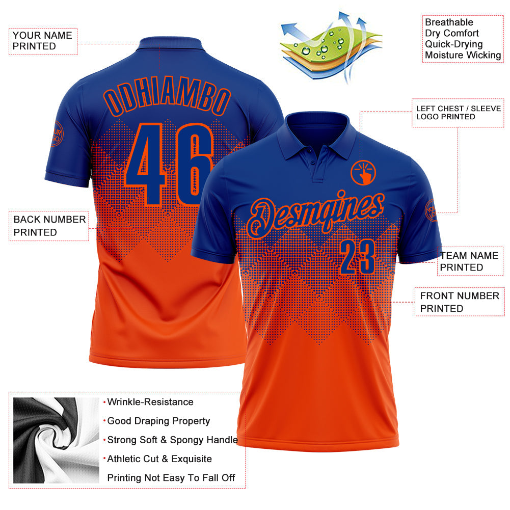 Custom Royal Orange 3D Gradient Square Shape Performance Polo Shirt