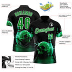 Custom Black Grass Green-White 3D Lightning Skull Bowling Performance Polo Shirt