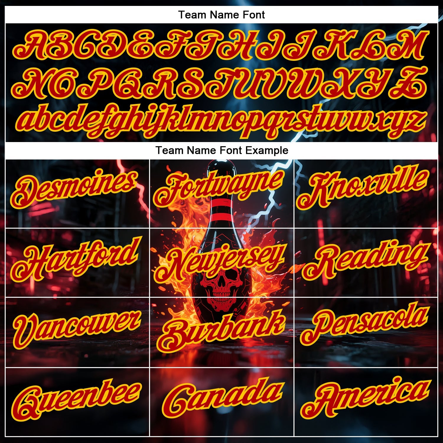 Custom Black Red-Yellow 3D Flame Lightning Skull Bowling Performance Polo Shirt