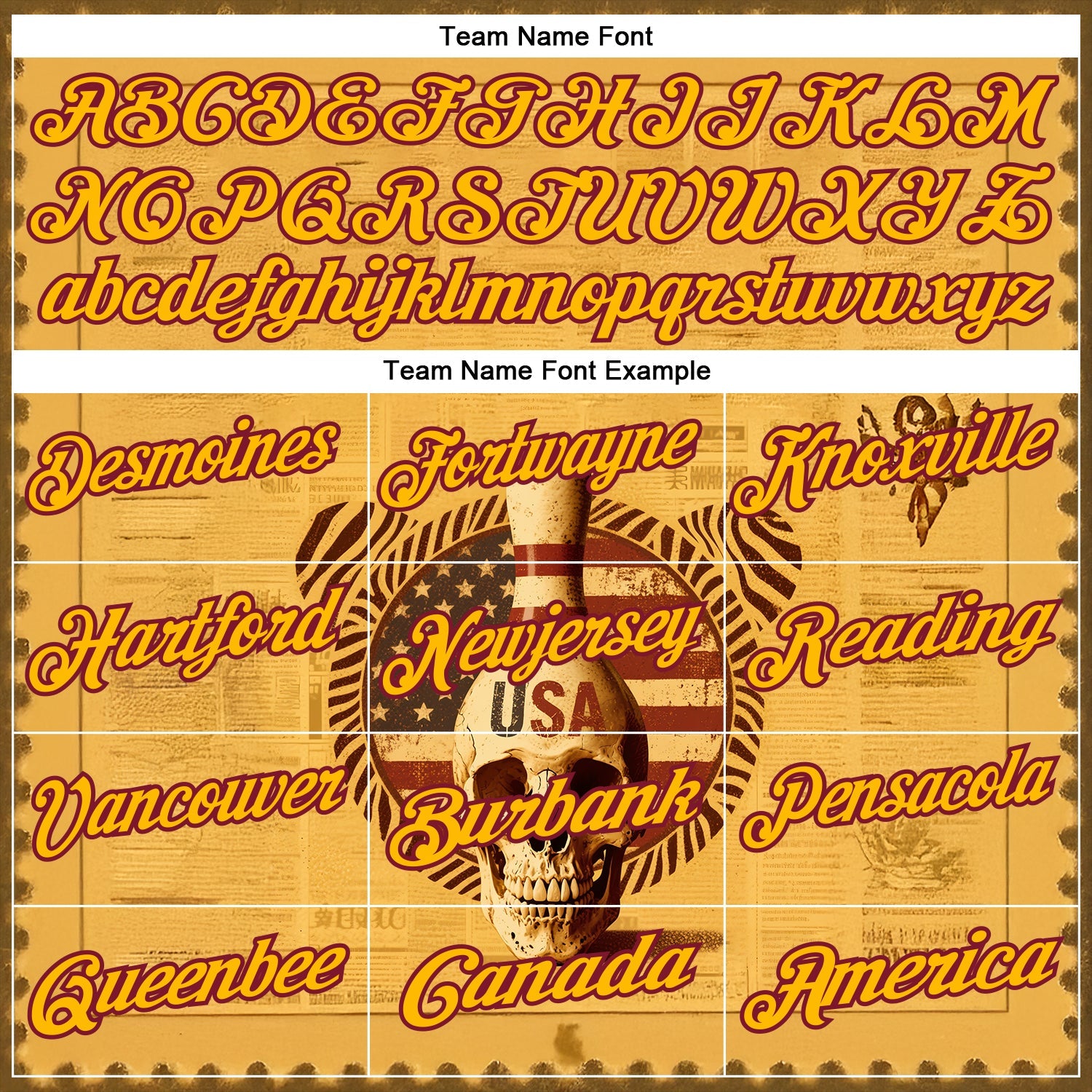 Custom Yellow Gold-Crimson 3D Retro American Flag Skull Bowling Performance Polo Shirt