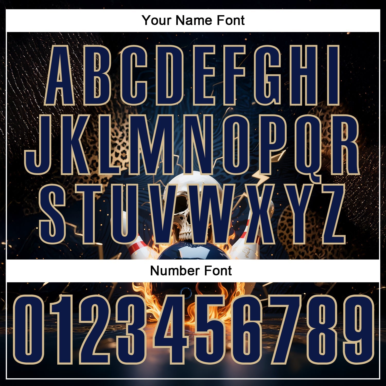 Custom Navy Vegas Gold 3D Flame Leopard Print Skull Bowling Performance Polo Shirt