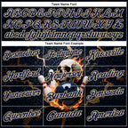 Custom Navy Vegas Gold 3D Flame Leopard Print Skull Bowling Performance Polo Shirt