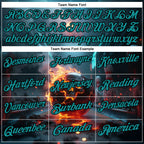 Custom Blue Teal-Black 3D Flame Skull Bowling Performance Polo Shirt