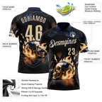 Custom Navy Vegas Gold 3D Flame Skull Bowling Performance Polo Shirt