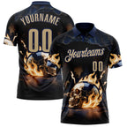 Custom Navy Vegas Gold 3D Flame Skull Bowling Performance Polo Shirt