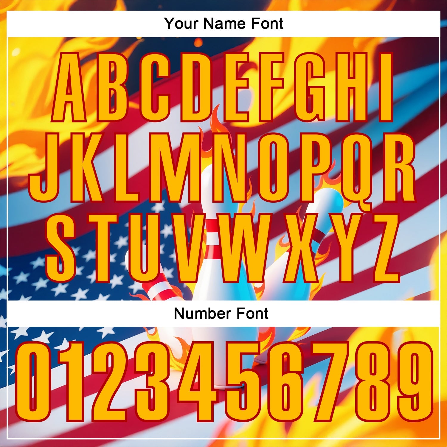 Custom Navy Gold-Red 3D American Flag Flame Bowling Performance Polo Shirt