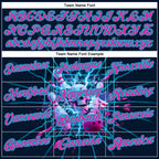 Custom Navy Deep Pink-Lakes Blue 3D American Flag Splash Lightning Skull Bowling Performance Polo Shirt