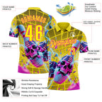 Custom Gold Light Yellow-Deep Pink 3D American Flag Splash Lightning Skull Bowling Performance Polo Shirt