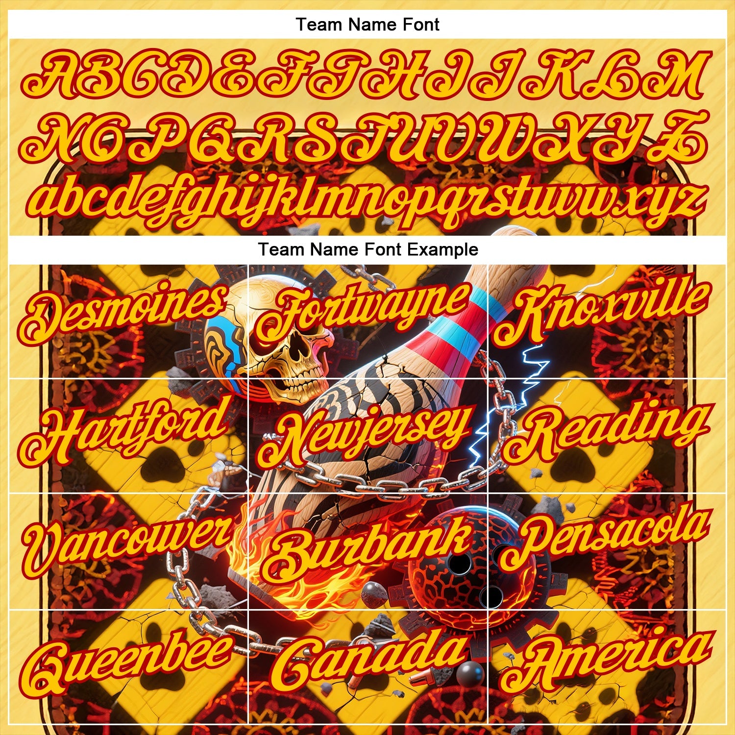 Custom Gold Yellow-Red 3D Flame Skull Bowling Performance Polo Shirt