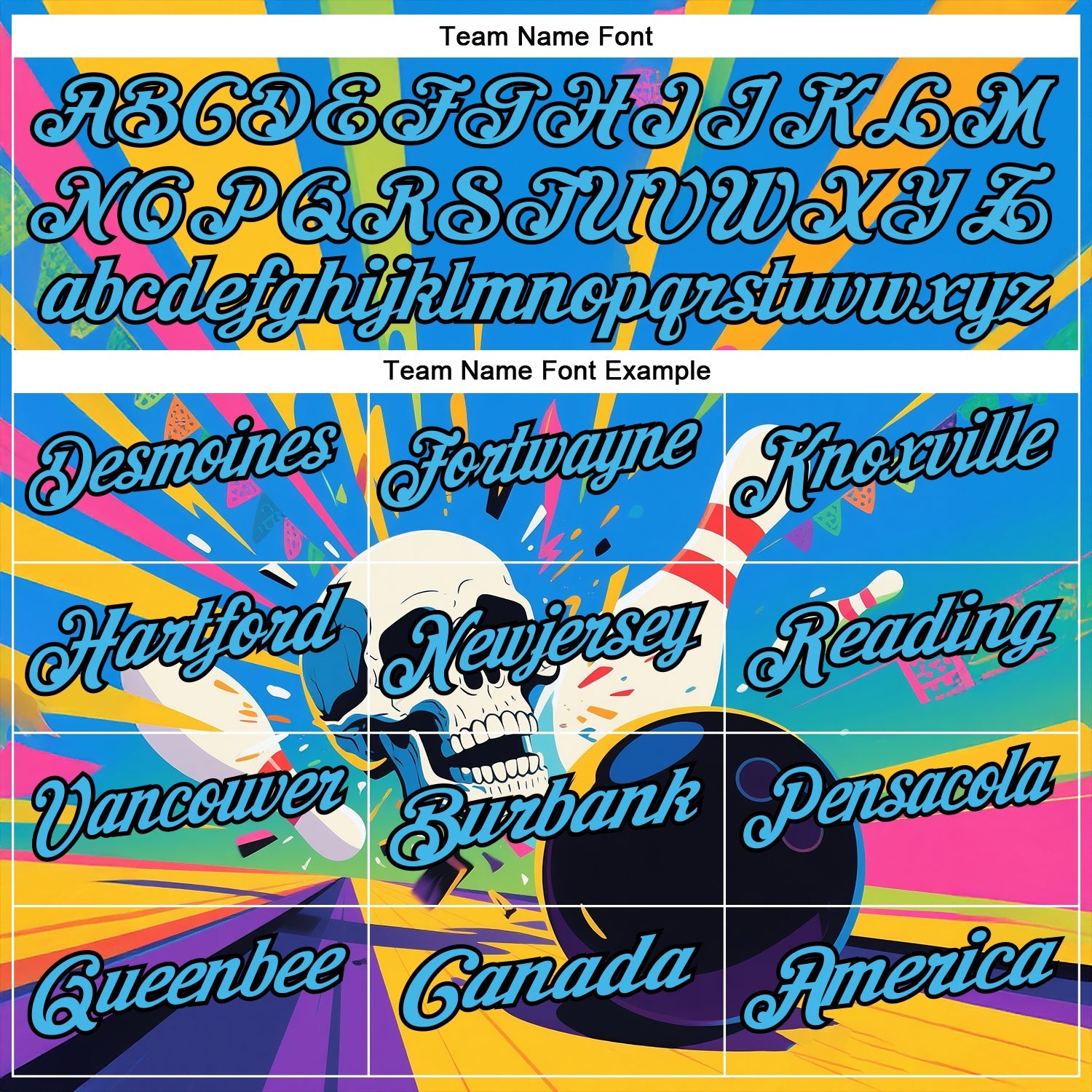 Custom Gold Sky Blue-Black 3D Splash Skull Bowling Performance Polo Shirt