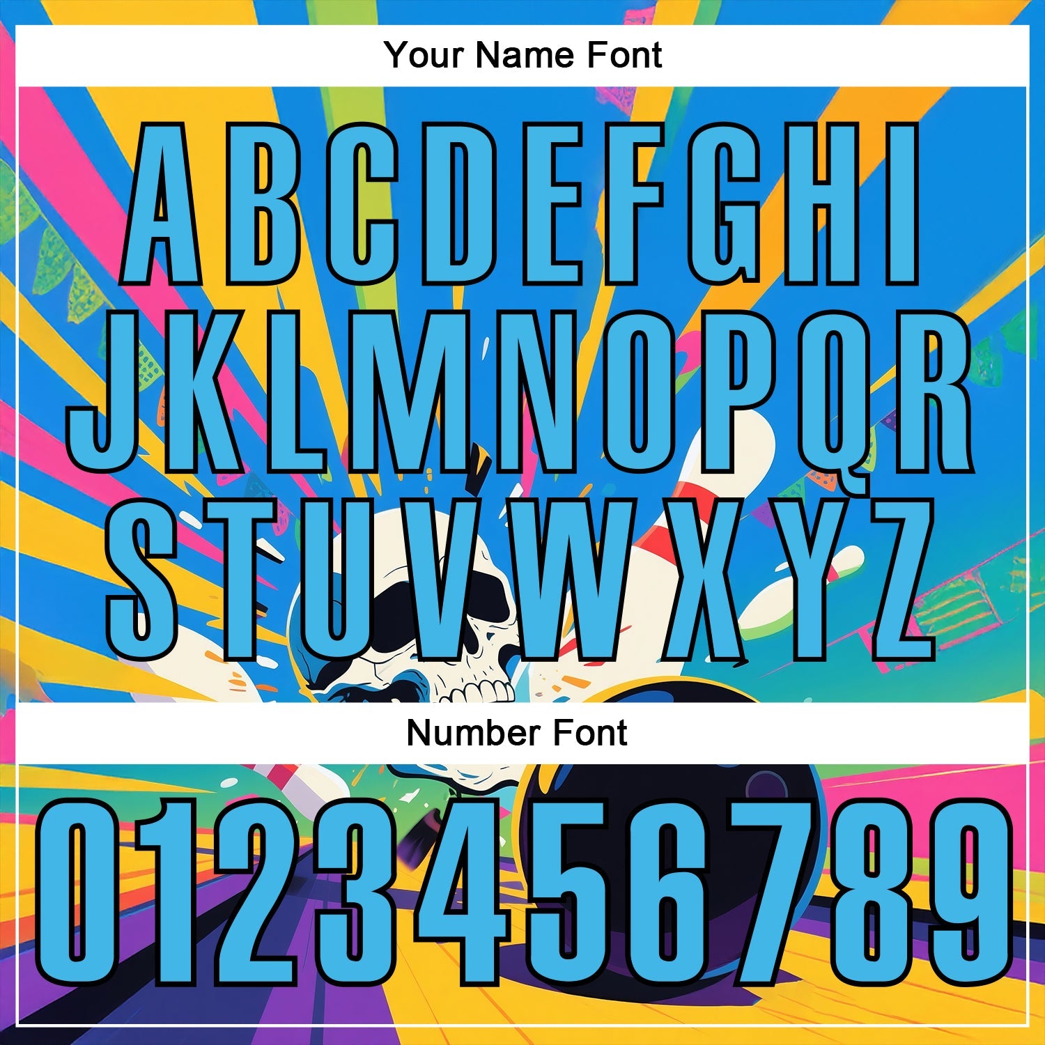 Custom Gold Sky Blue-Black 3D Splash Skull Bowling Performance Polo Shirt