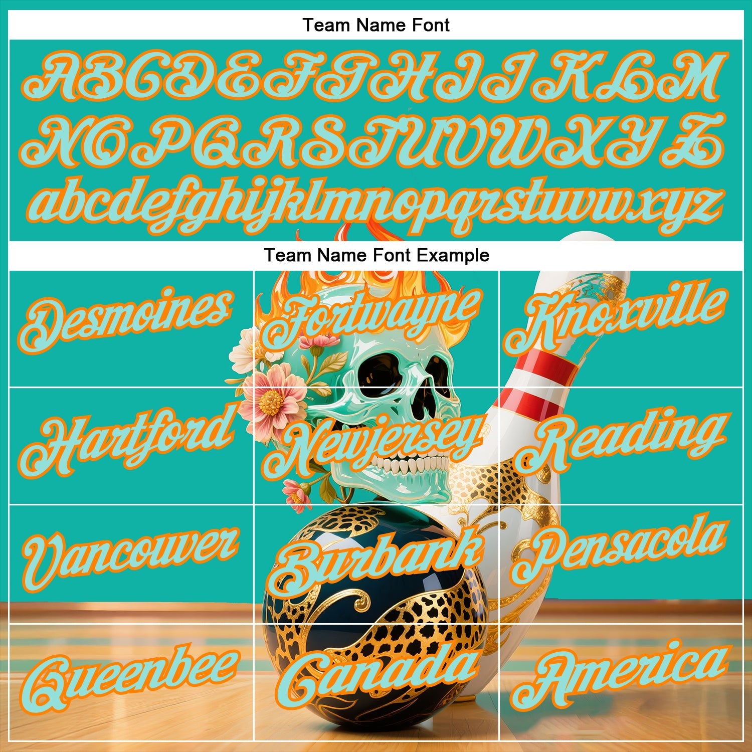 Custom Blue Ice Blue-Bay Orange 3D Floral Leopard Print Flame Skull Bowling Performance Polo Shirt