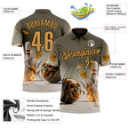 Custom Gray Old Gold-Brown 3D Flame Gem Skull Bowling Performance Polo Shirt