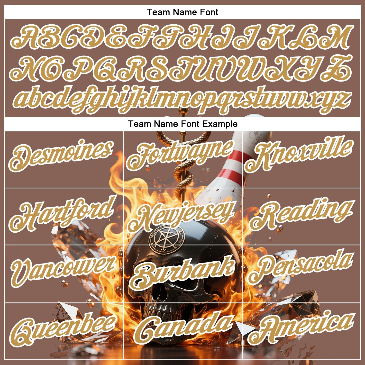 Custom Brown Old Gold-White 3D Flame Skull Bowling Performance Polo Shirt