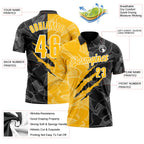 Custom Graffiti Pattern Gold Black-White 3D Scratch Performance Polo Shirt
