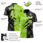 Custom Graffiti Pattern Neon Green Black-White 3D Scratch Performance Polo Shirt