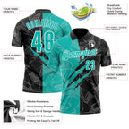 Custom Graffiti Pattern Aqua Black-White 3D Scratch Performance Polo Shirt