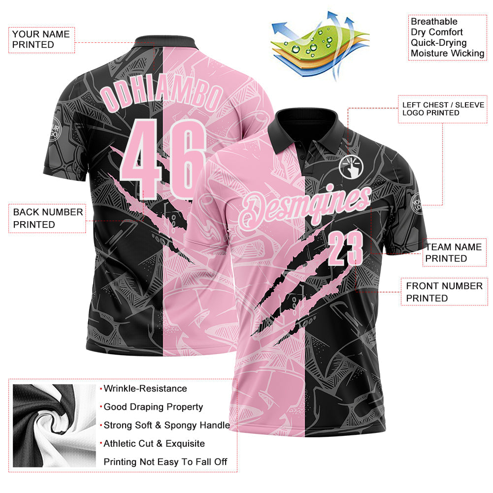 Custom Graffiti Pattern Light Pink Black-White 3D Scratch Performance Polo Shirt