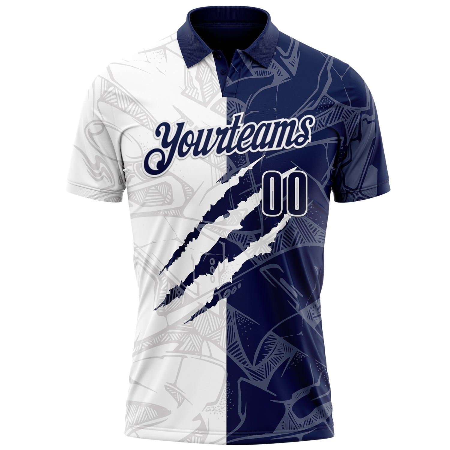 Custom Graffiti Pattern Navy-White 3D Scratch Performance Polo Shirt