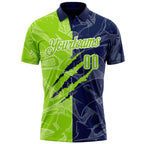 Custom Graffiti Pattern Neon Green Navy-White 3D Scratch Performance Polo Shirt
