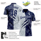 Custom Graffiti Pattern Navy Silver-White 3D Scratch Performance Polo Shirt