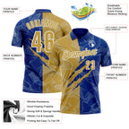 Custom Graffiti Pattern Old Gold Royal-White 3D Scratch Performance Polo Shirt