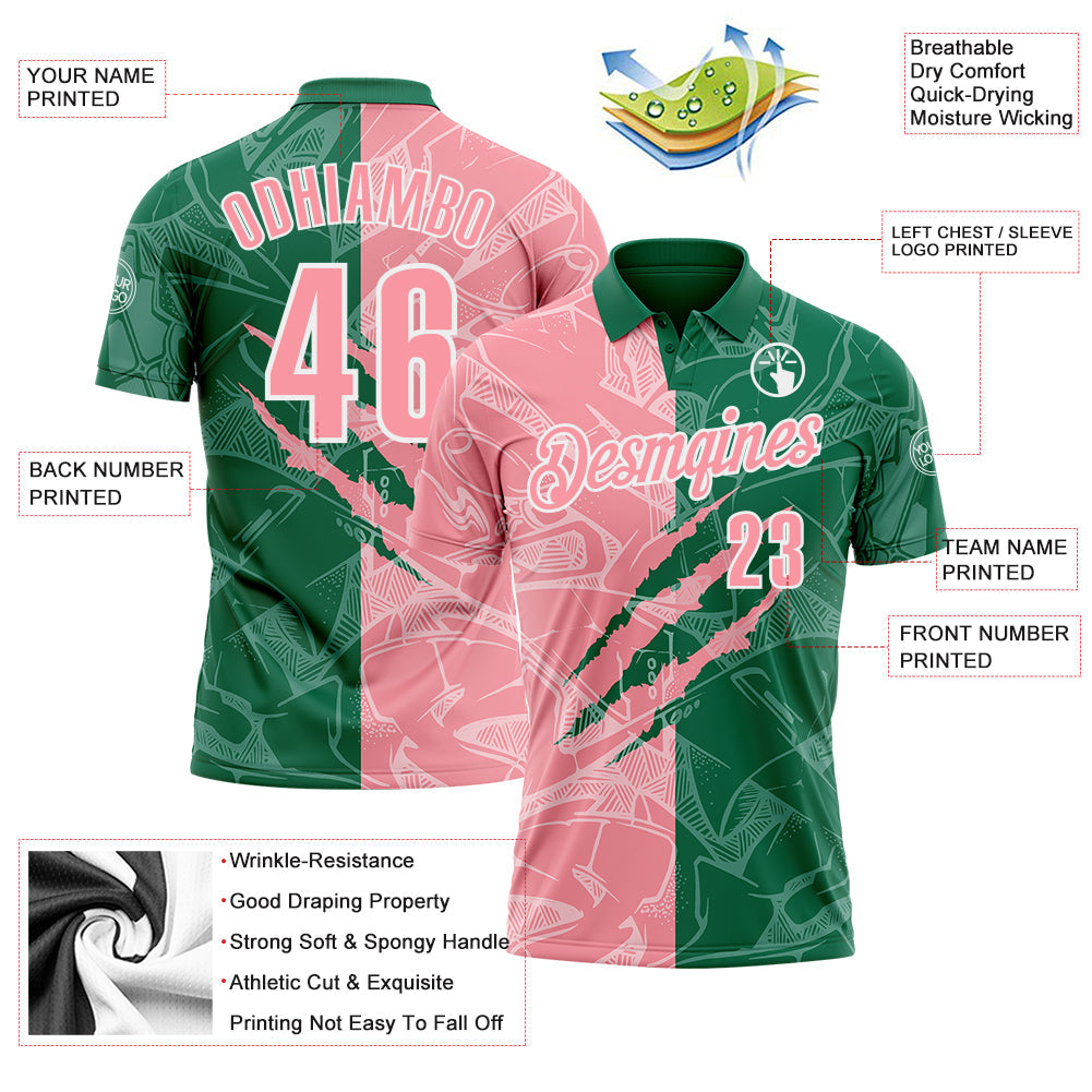 Custom Graffiti Pattern Medium Pink Kelly Green-White 3D Scratch Performance Polo Shirt