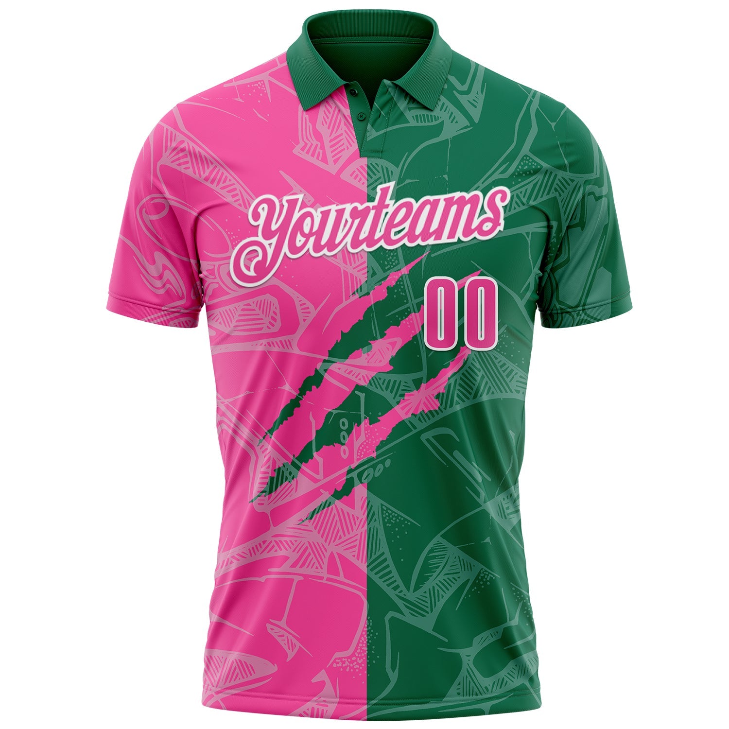 Custom Graffiti Pattern Pink Kelly Green-White 3D Scratch Performance Polo Shirt