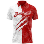 Custom Graffiti Pattern Red-White 3D Scratch Performance Polo Shirt