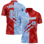 Custom Graffiti Pattern Light Blue Red-White 3D Scratch Performance Polo Shirt