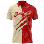 Custom Graffiti Pattern Red-Cream 3D Scratch Performance Polo Shirt