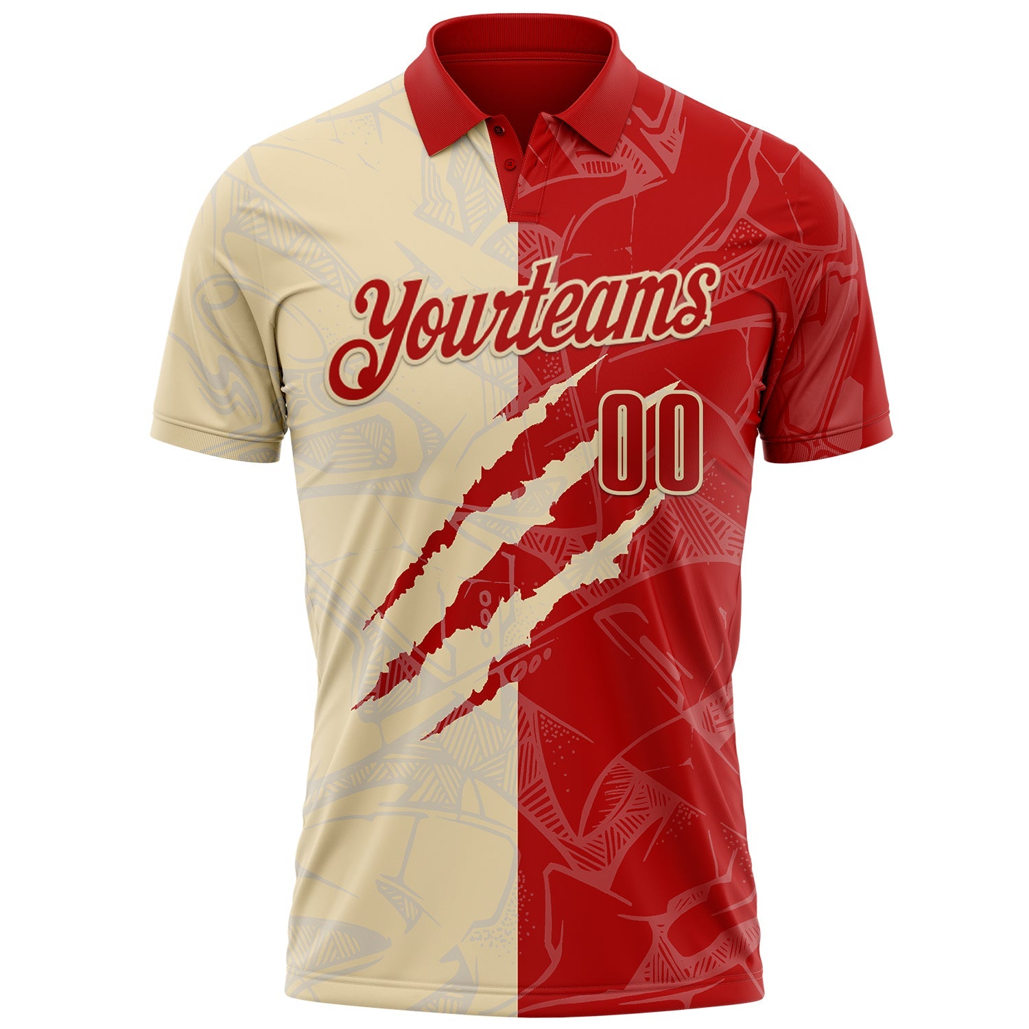 Custom Graffiti Pattern Red-Cream 3D Scratch Performance Polo Shirt