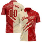 Custom Graffiti Pattern Red-Cream 3D Scratch Performance Polo Shirt