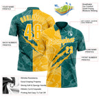 Custom Graffiti Pattern Gold Teal-White 3D Scratch Performance Polo Shirt
