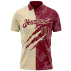Custom Graffiti Pattern Crimson-Cream 3D Scratch Performance Polo Shirt
