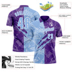 Custom Graffiti Pattern Light Blue Purple-White 3D Scratch Performance Polo Shirt
