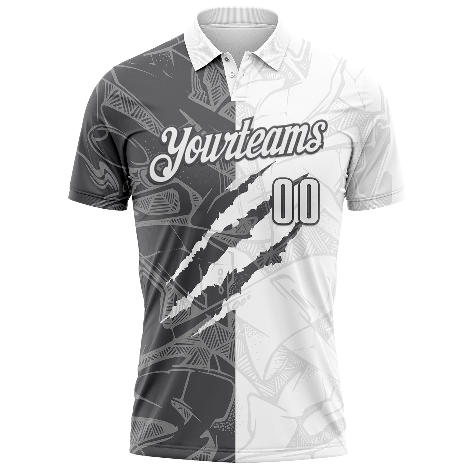 Custom Graffiti Pattern White-Steel Gray 3D Scratch Performance Polo Shirt