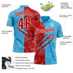 Custom Graffiti Pattern Red Sky Blue-White 3D Scratch Performance Polo Shirt