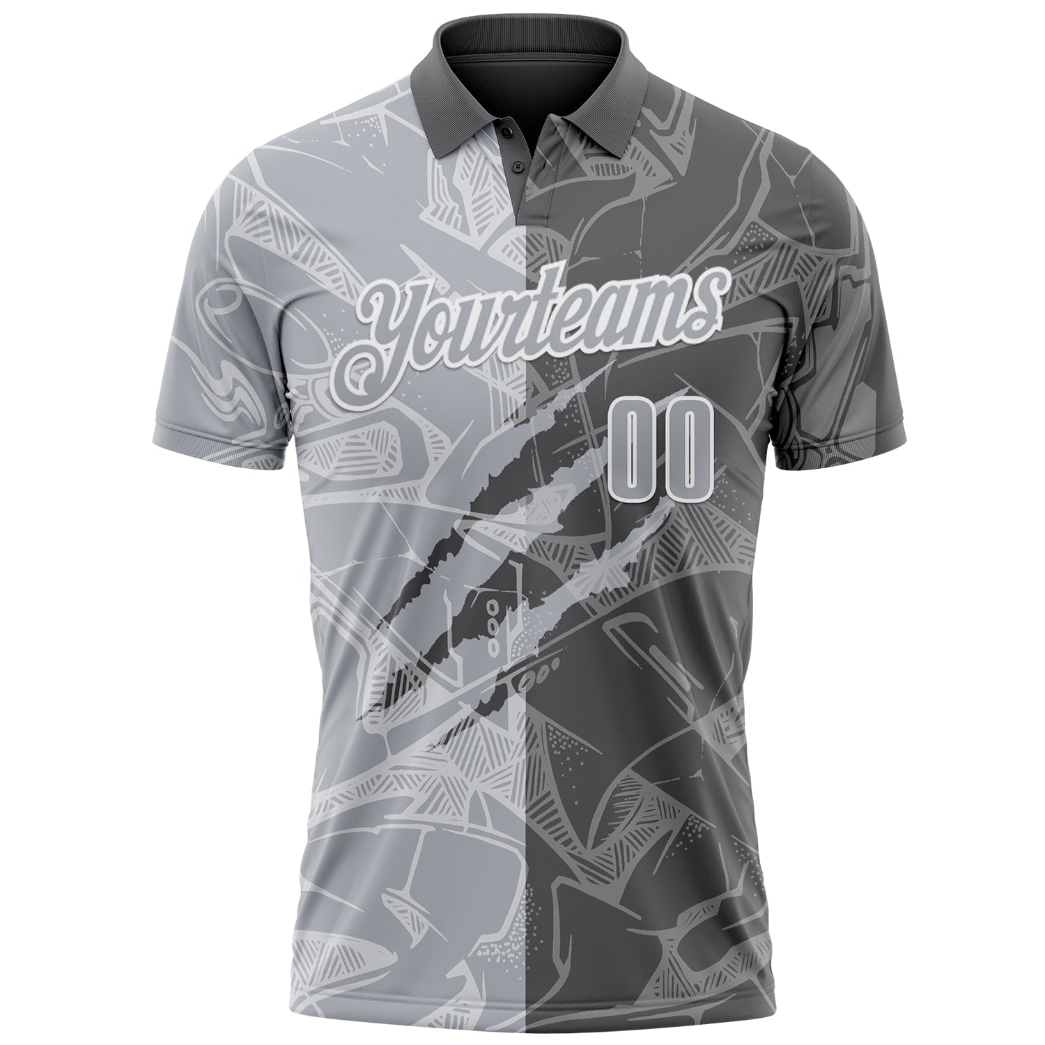 Custom Graffiti Pattern Gray Steel Gray-White 3D Scratch Performance Polo Shirt