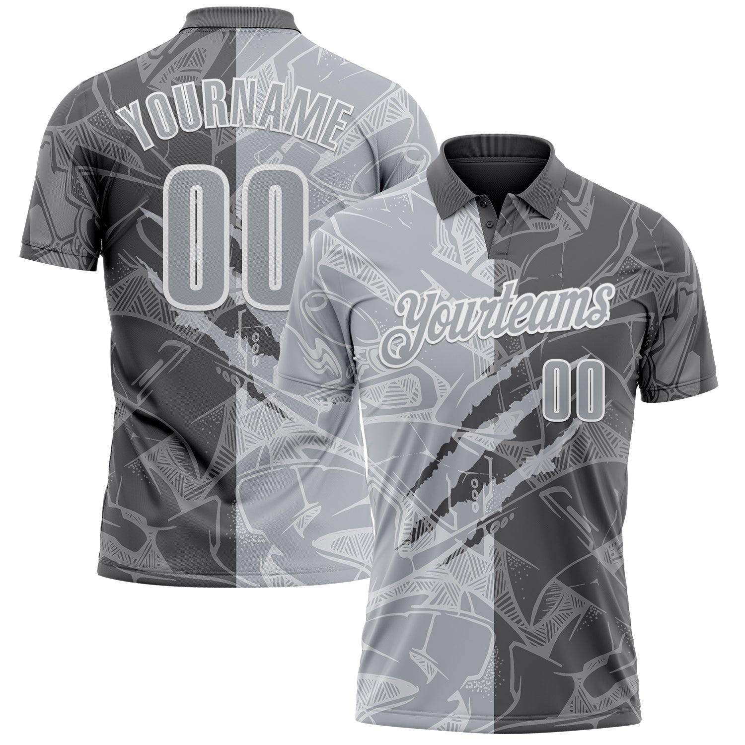 Custom Graffiti Pattern Gray Steel Gray-White 3D Scratch Performance Polo Shirt