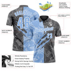 Custom Graffiti Pattern Light Blue Steel Gray-White 3D Scratch Performance Polo Shirt