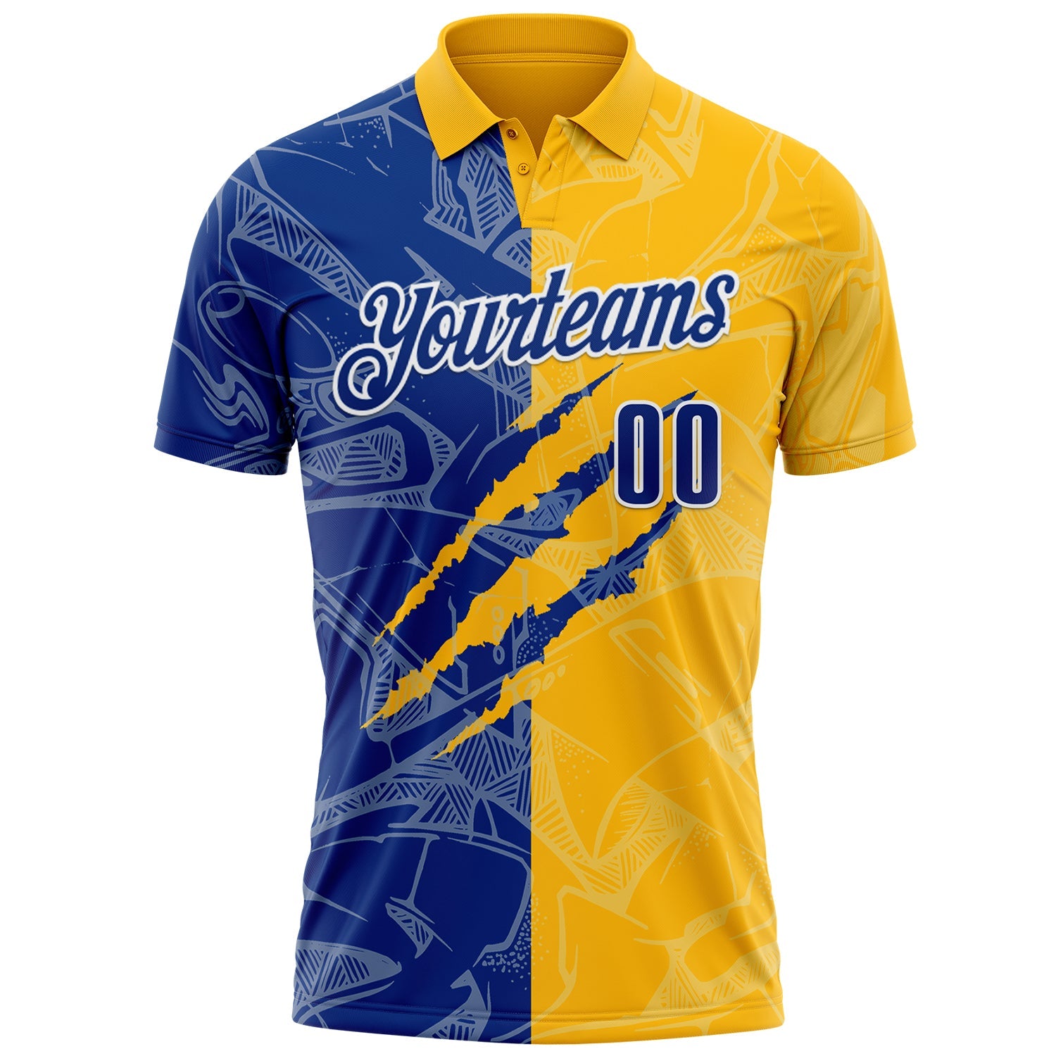 Custom Graffiti Pattern Royal Gold-White 3D Scratch Performance Polo Shirt