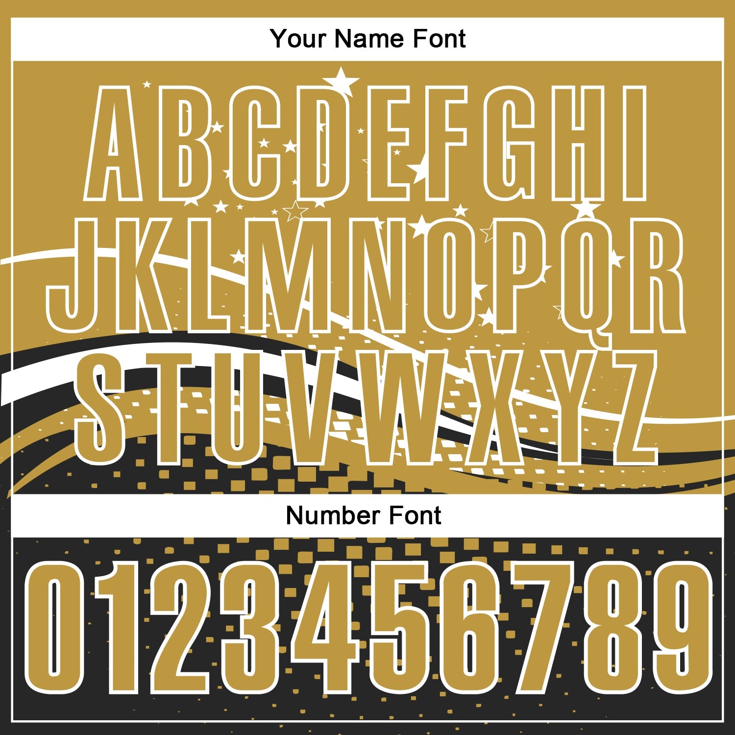 Custom Old Gold Black-White 3D Pattern Design Star And Geometric Shapes Performance Polo Shirt