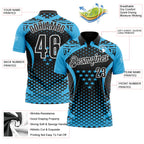 Custom Sky Blue Black-White 3D Pattern Design Star And Geometric Shapes Performance Polo Shirt