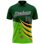 Custom Green Black Gold-White 3D Pattern Design Star Performance Polo Shirt