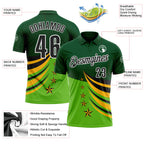 Custom Green Black Gold-White 3D Pattern Design Star Performance Polo Shirt