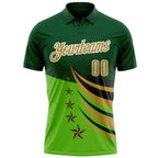 Custom Green Old Gold Black-White 3D Pattern Design Star Performance Polo Shirt